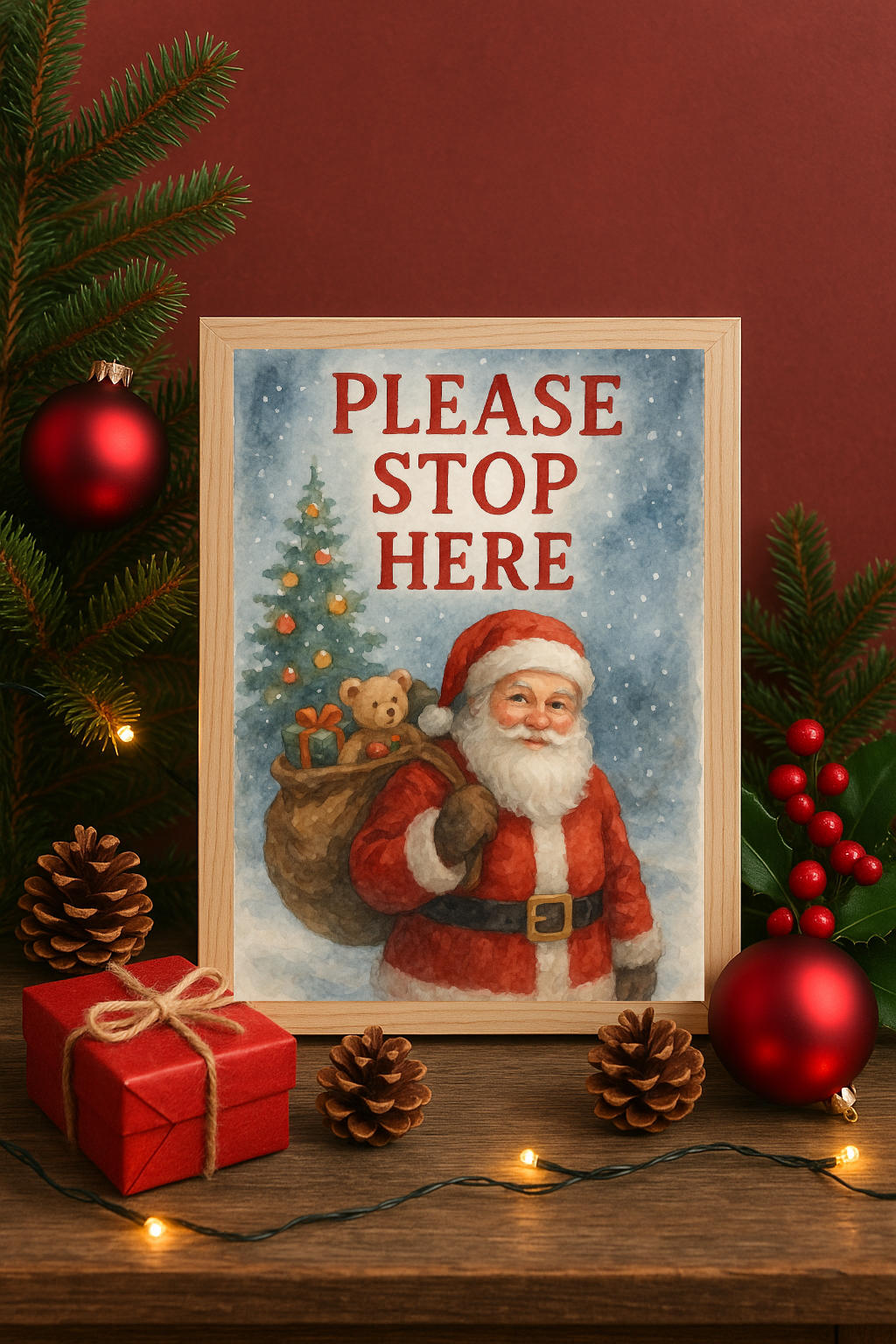 Santa Claus Wall Art β Please Stop Here Christmas Print-0