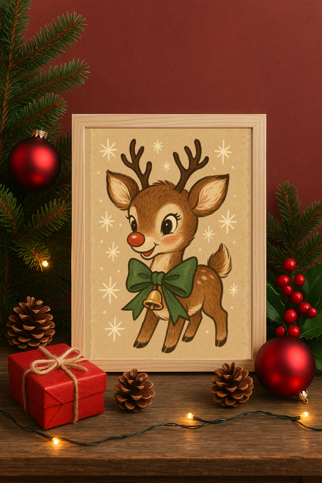 Vintage Christmas Reindeer Wall Art – Festive Holiday Deer Print-0