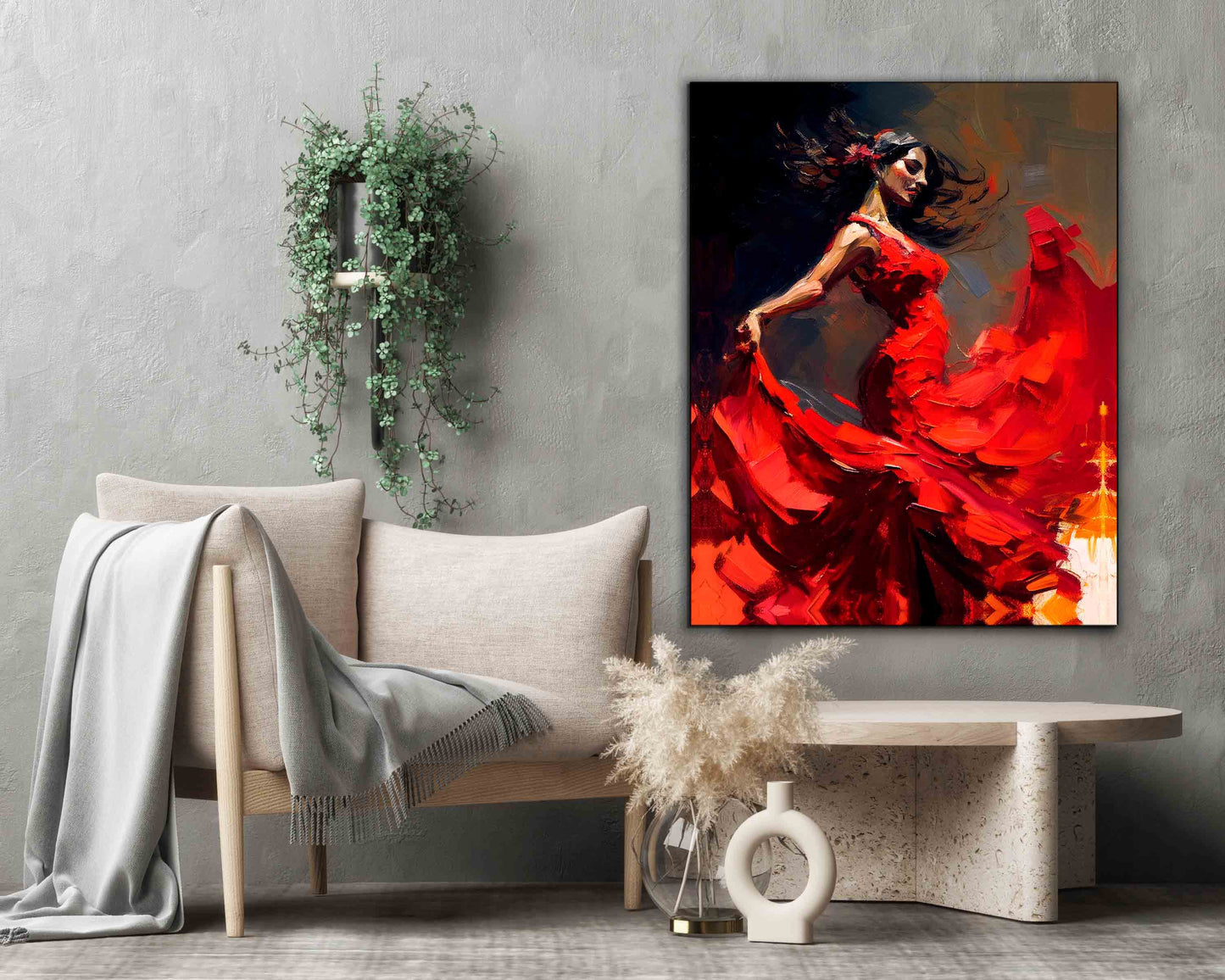 Wall Art-The red dress-Fine Artwork. Gold varnish-2