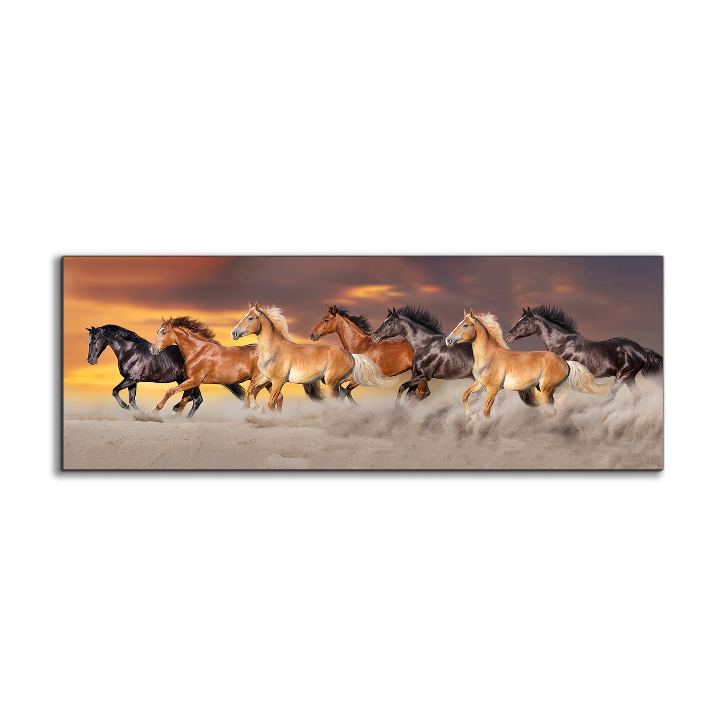 Team of 7 Horses- Wildlife Canvas Art - Gold varnish-0