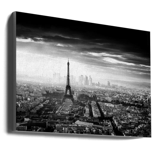 Aerial Black And White Paris Cityscape Canvas Print-0