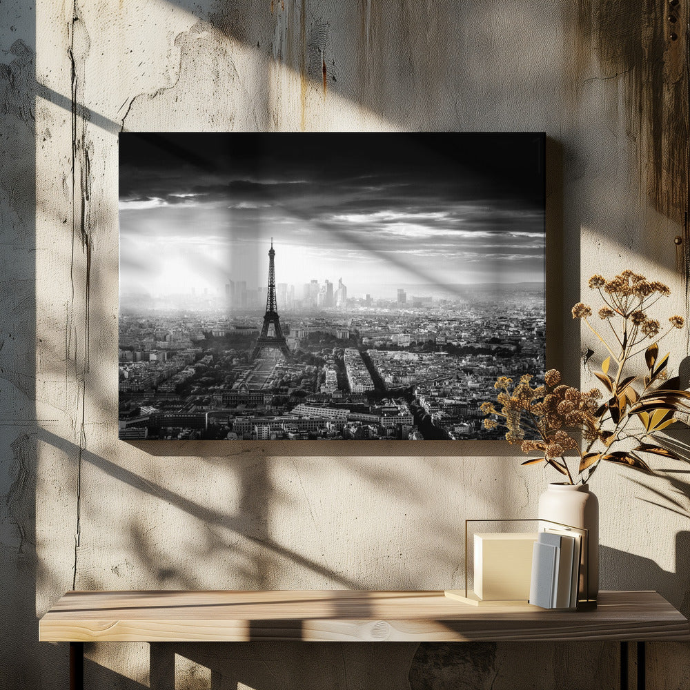 Aerial Black And White Paris Cityscape Canvas Print-4