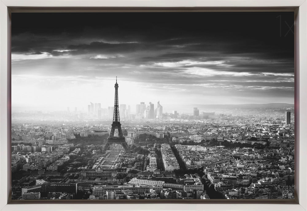 Aerial Black And White Paris Cityscape Canvas Print-1