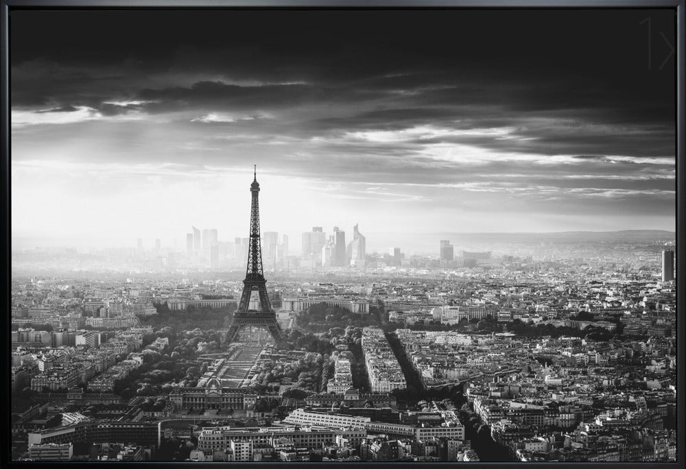 Aerial Black And White Paris Cityscape Canvas Print-2