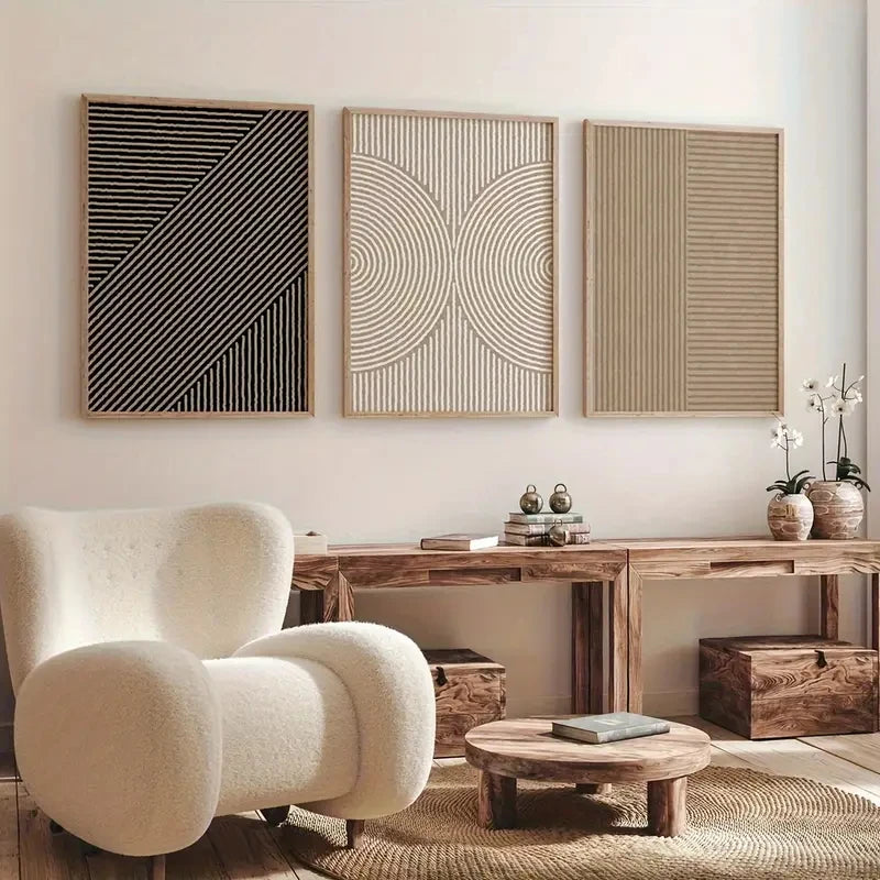 3pcs/Set Modern Neutral Abstract Wall Art, Beige Simple Line Canvas Poster Printing, Living Room, Bedroom and Home Decoration