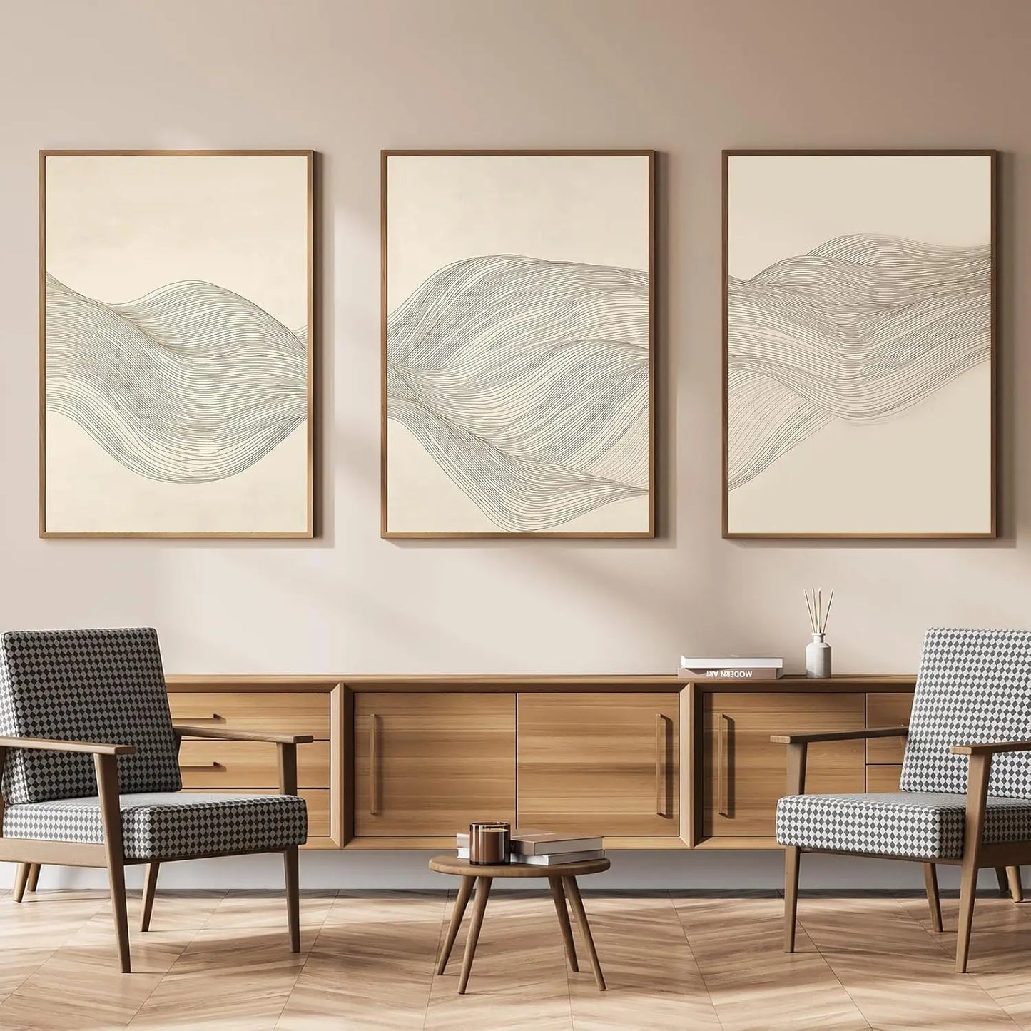 3pcs/Set Bohemian Beige Line Canvas Posters Picture Wall Decorations Abstract Minimalist Living Room Paintings Home Decoration