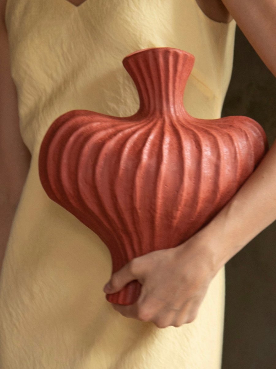 Handmade Wabi Sabi Ceramic Pottery Vase - Red / Black / White-0