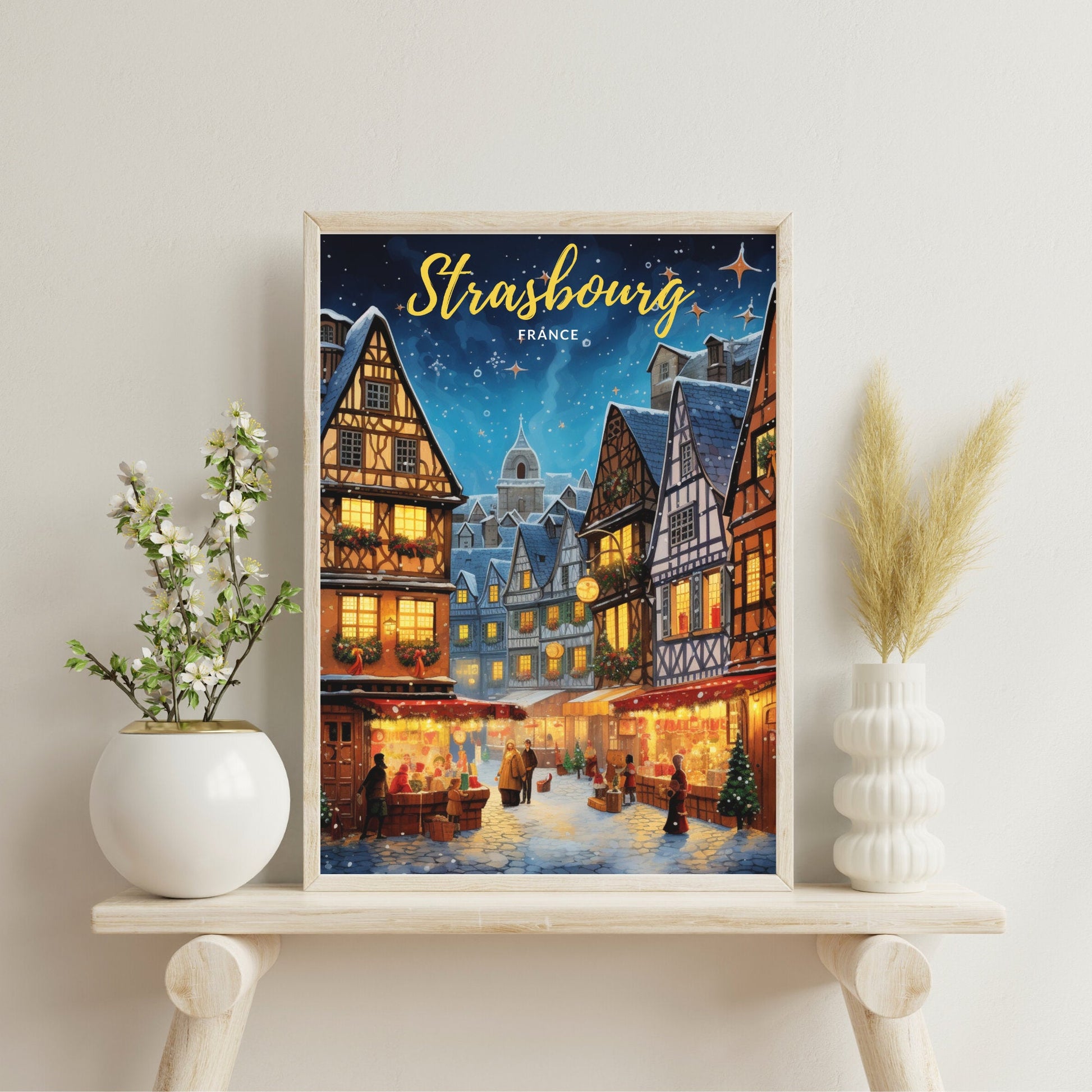 Affiche Strasbourg | Affiche de voyage Strasbourg Noël | Affiche Marché de Noël de Strasbourg, France-3