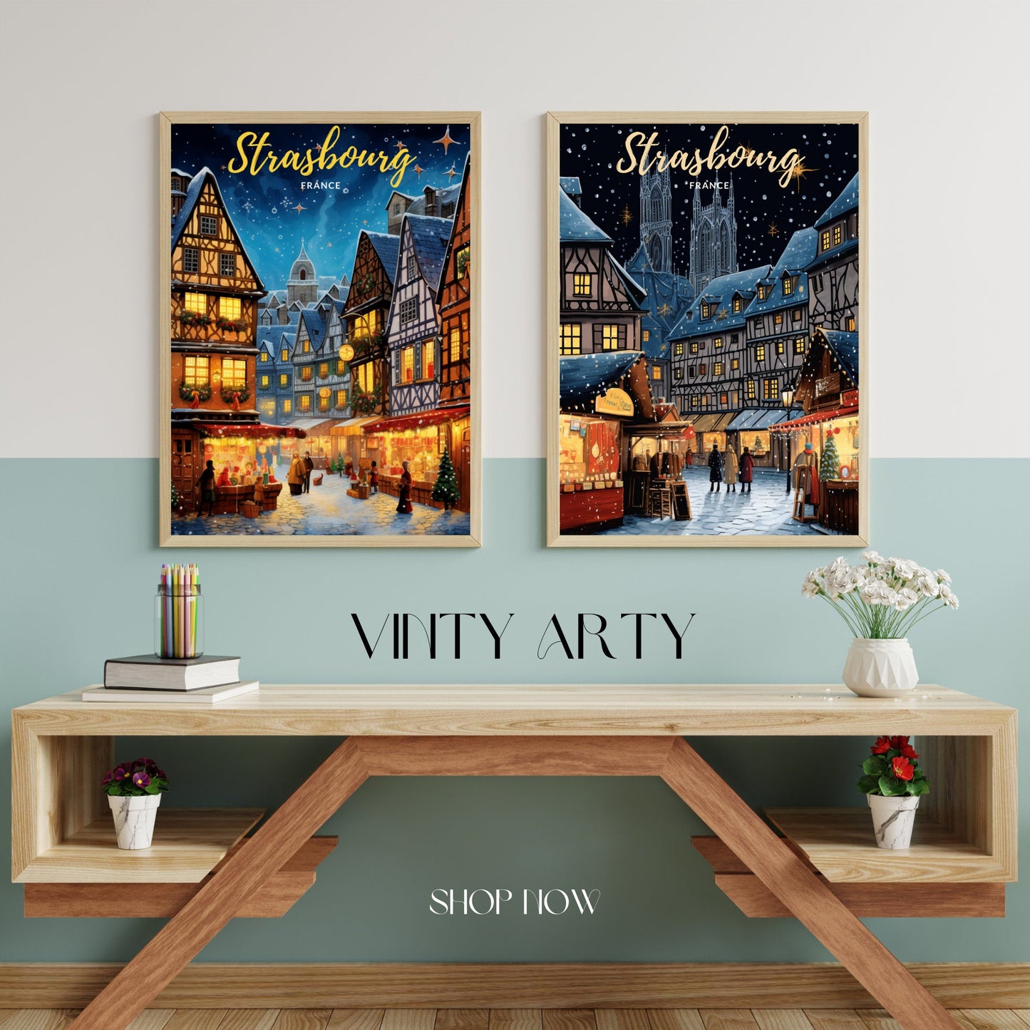 Affiche Strasbourg | Affiche de voyage Strasbourg Noël | Affiche Marché de Noël de Strasbourg, France-2