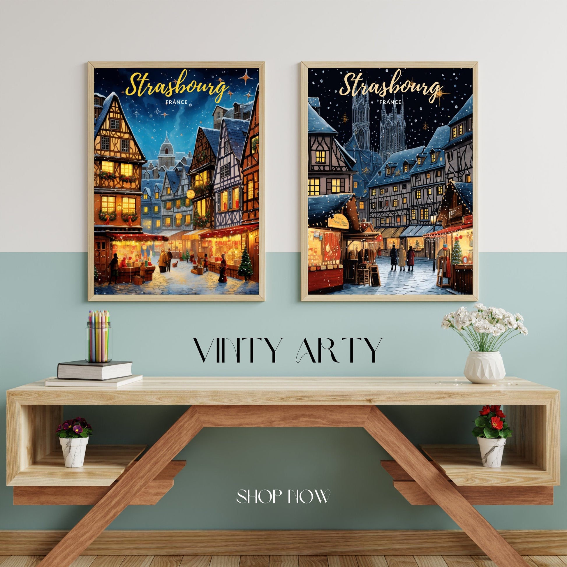 Affiche Strasbourg | Affiche de voyage Strasbourg Noël | Affiche Marché de Noël de Strasbourg, France-2