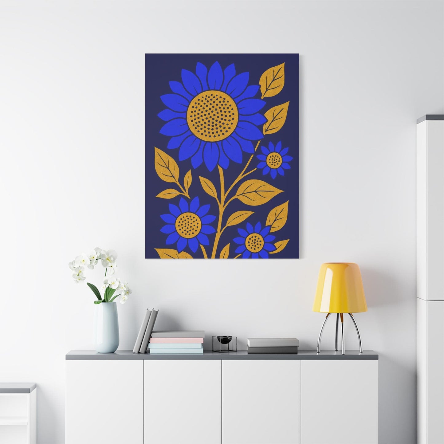 Bold Floral Canvas Art Print, Blue Sunflower Wall Decor, Home Decoration, Gift for Garden Lovers, Nursery Wall Art, Modern Art Piece-3