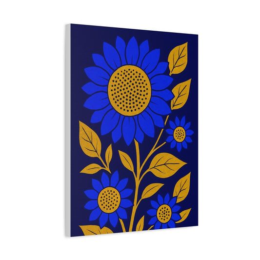 Bold Floral Canvas Art Print, Blue Sunflower Wall Decor, Home Decoration, Gift for Garden Lovers, Nursery Wall Art, Modern Art Piece-0